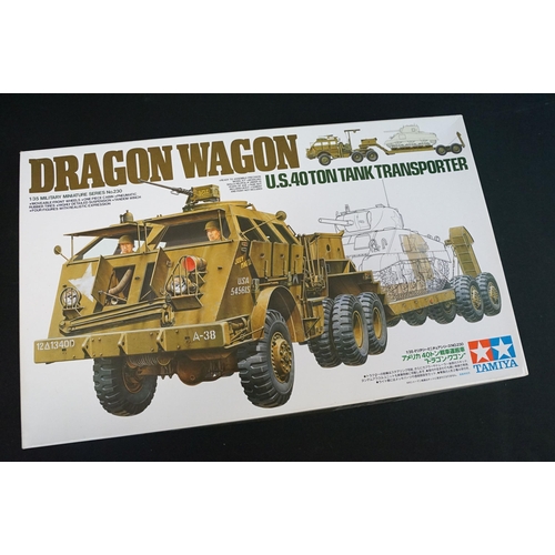 300 - Six boxed Tamiya 1/35 plastic military model kits to include 230 Dragon Wagon US 40 Ton Tank Transpo... 