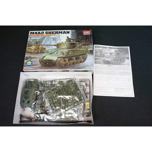 301 - Seven boxed Academy plastic military model kits to include 1/48 12210 CH-46A/D US Marines-Vietnam, 1... 