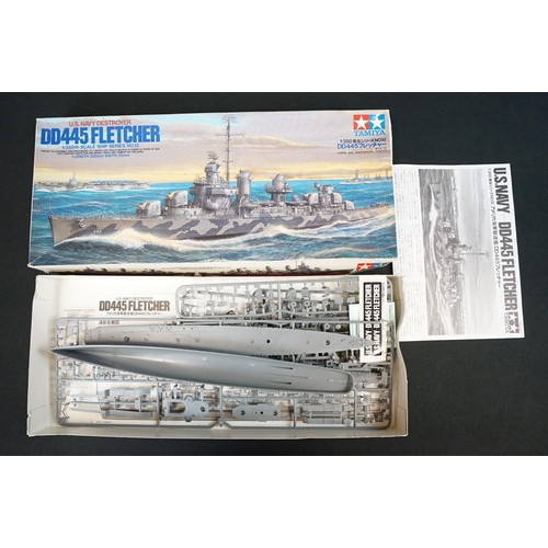 302 - Seven boxed Tamiya plastic model kits to include 1/350 78003 German Battleship Tirpitz, 1/35 150 PBR... 