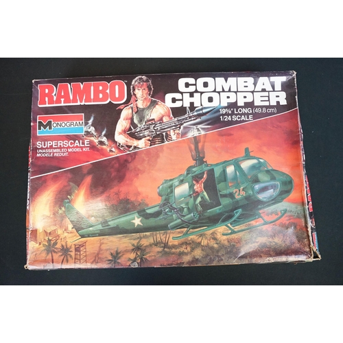 304 - Two boxed TV related plastic model kits to include 1/24 Monogram Rambo Combat Chopper and Airfix Top... 