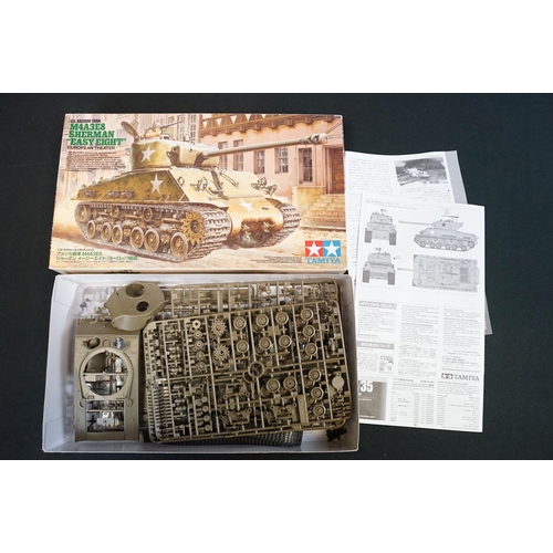 305 - Four boxed Tamiya plastic model kits to include 1/35 30057 WWI British Tank Mk IV Male w/single moto... 