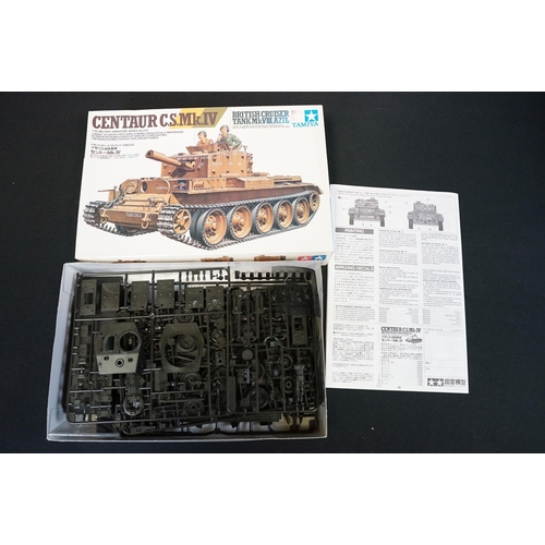 305 - Four boxed Tamiya plastic model kits to include 1/35 30057 WWI British Tank Mk IV Male w/single moto... 