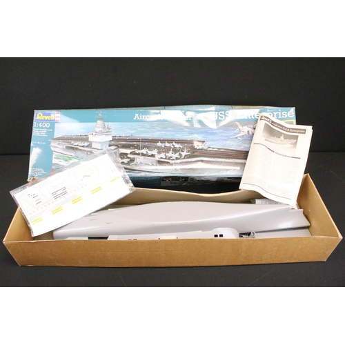 312 - Three boxed Revell plastic model kits to include 1/400 05087 USS Enterprise Aircraft Carrier, 1/144 ... 