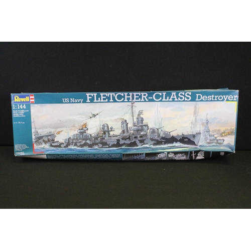 312 - Three boxed Revell plastic model kits to include 1/400 05087 USS Enterprise Aircraft Carrier, 1/144 ... 