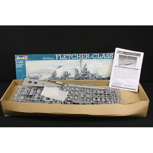 312 - Three boxed Revell plastic model kits to include 1/400 05087 USS Enterprise Aircraft Carrier, 1/144 ... 