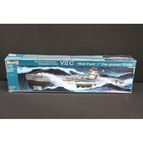 313 - Three boxed 1/72 Revell plastic model kits to include 05047 US Navy Gato-Class Submarine, 05015 Germ... 