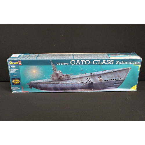 313 - Three boxed 1/72 Revell plastic model kits to include 05047 US Navy Gato-Class Submarine, 05015 Germ... 