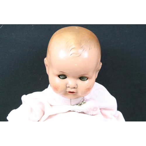 431 - Early 20th C Armand Marseille baby doll with grubby sleeping glass eyes, teeth, some paint wear, plu... 