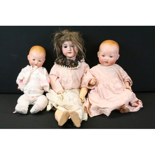 449 - Three Early 20th C Armand Marseille bisque headed dolls to include 1 x marked 351/14k to neck with b... 