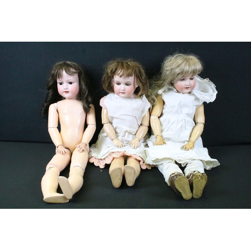 457 - Three Early 20th C Armand Marseille bisque headed dolls to include 1 x marked 390 A.9.M to neck with... 