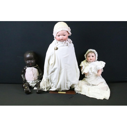 458 - Three Early 20th C German Armand Marseille bisque headed dolls to include black baby doll marked A.M... 