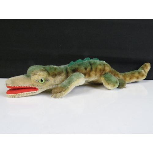 469 - Steiff crocodile soft toy with button on back, repair to tail, gd otherwise, 33cm in length