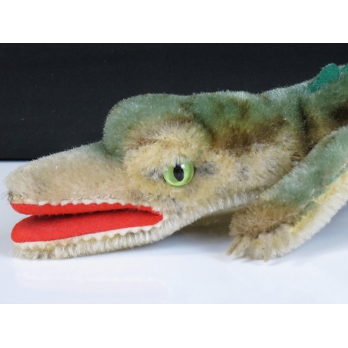 469 - Steiff crocodile soft toy with button on back, repair to tail, gd otherwise, 33cm in length