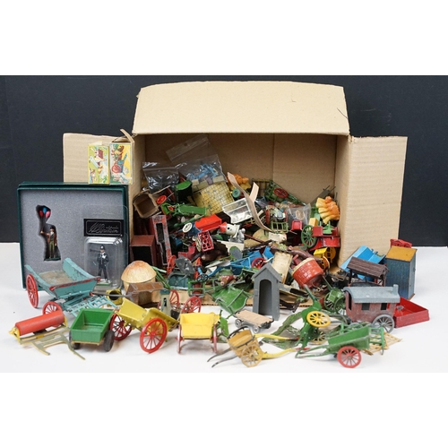 1328 - Large quantity of mainly Britains and some Dinky accessories to include horse carts, push carts, mil... 