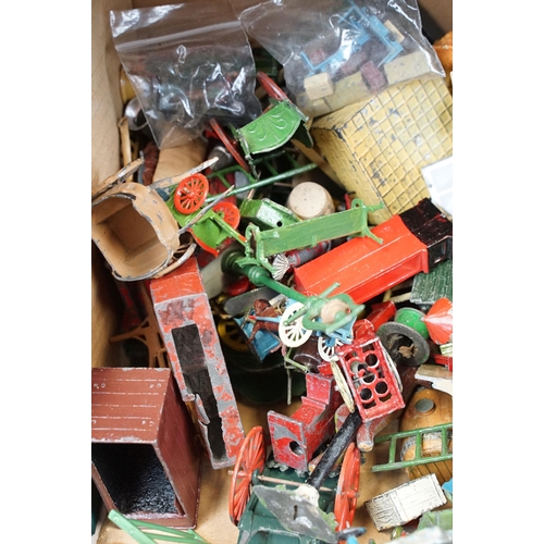 1328 - Large quantity of mainly Britains and some Dinky accessories to include horse carts, push carts, mil... 