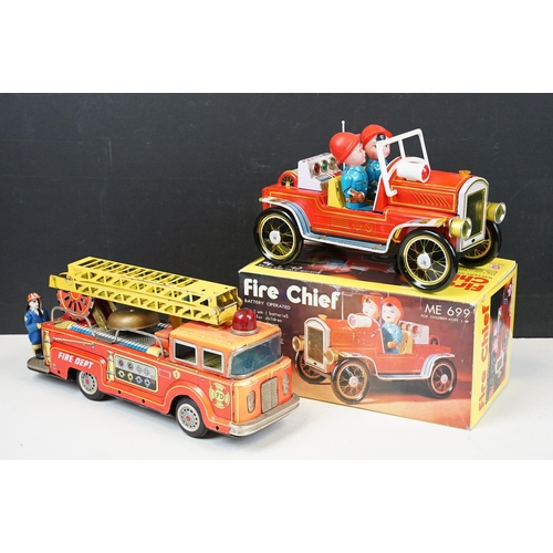 415 - Two fire engine models to include boxed tin plate ME 699 Battery Operated Fire Chief and tin plate f... 