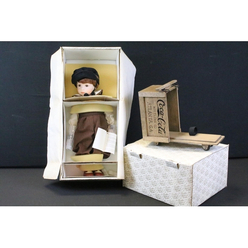 454 - Boxed Franklin Heirloom Dolls Coca Cola Boy Danny Limited Edition Porcelain doll with Boxed wooden c... 