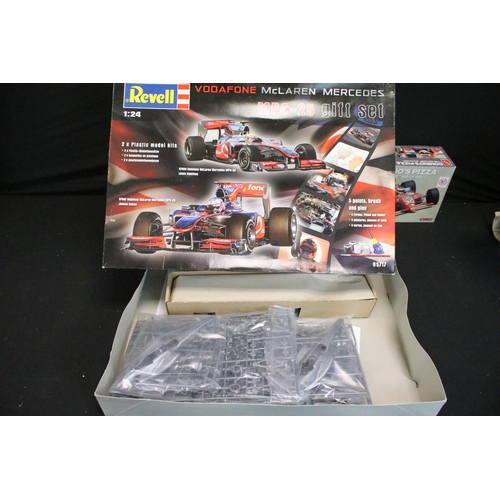 336 - 15 Boxed racing related plastic model kits of varying scales to include 1/24 Revell Vodafone Mclaren... 