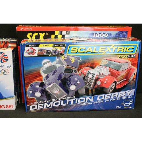 395 - Eight boxed Scalextric and SCX slot car sets to include Demolition Derby Metal Alien Vs White Skull,... 