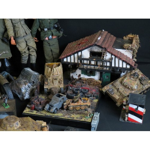 411 - Quantity of German army related toys to include various Action man figures in German uniforms, Cheri... 