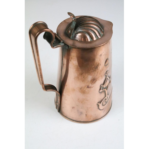 125 - Art Nouveau / Arts & Crafts Joseph Sankey & Sons Copper Lidded Hot Water Jug with embossed stylised ... 