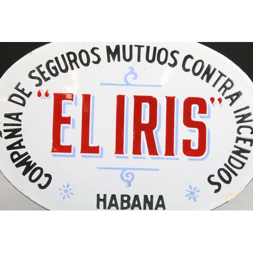 128 - El Iris Cuban fire insurance sign, Compania de Seguros Mutuos Contra Incendios, Habana, enamel sign,... 