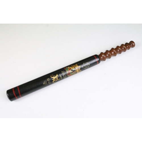 133 - Truncheon, with transfer insignia and painted ' City of Bath 1869 ' with painted VR insignia, 43cm l... 