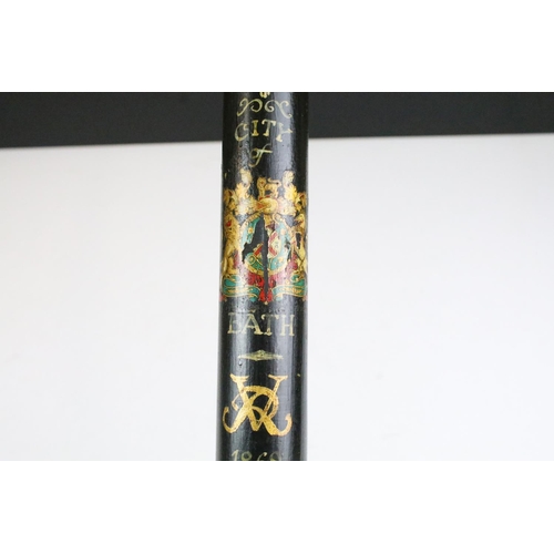 133 - Truncheon, with transfer insignia and painted ' City of Bath 1869 ' with painted VR insignia, 43cm l... 