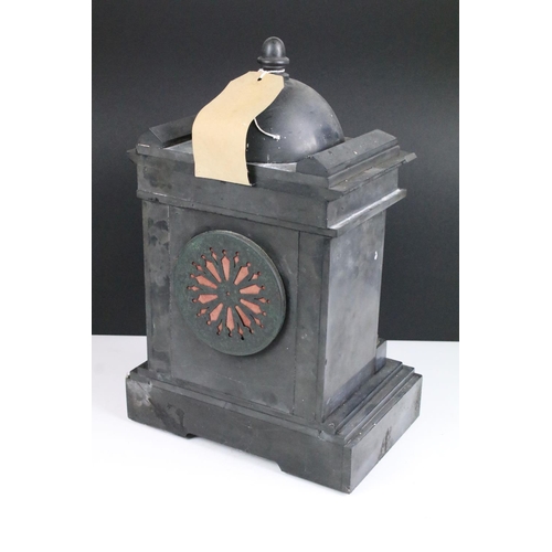 134A - 19th Century Victorian slate mantle clock of classical form with round face and roman numerals to th... 