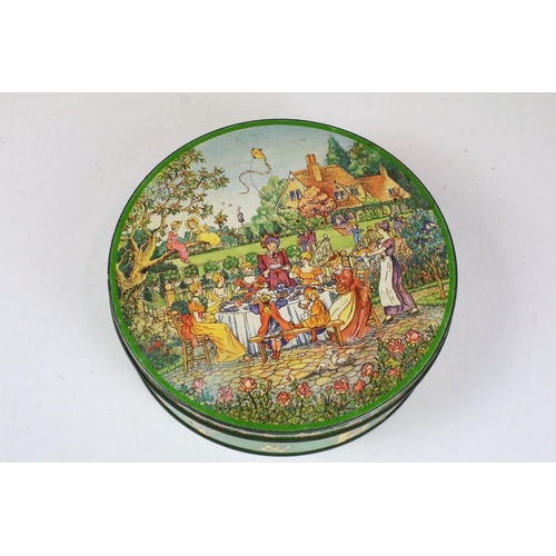 135A - Huntley & Palmers risque Edwardian garden party circular biscuit tin, circa 1980, 20cm diameter