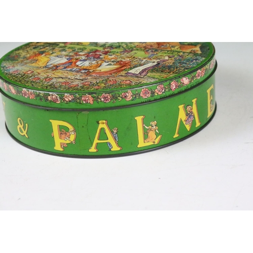 135A - Huntley & Palmers risque Edwardian garden party circular biscuit tin, circa 1980, 20cm diameter