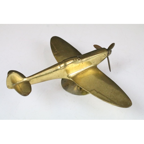 137A - Brass desk top model of an airplane on stand