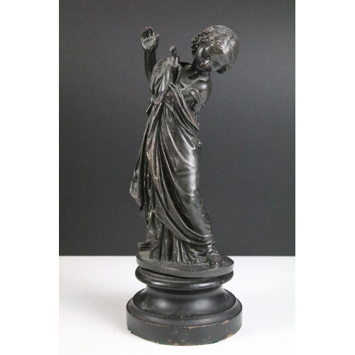 166 - 19th Century Cast bronze figurine in the form of a classical female holding a dove raised on a turne... 