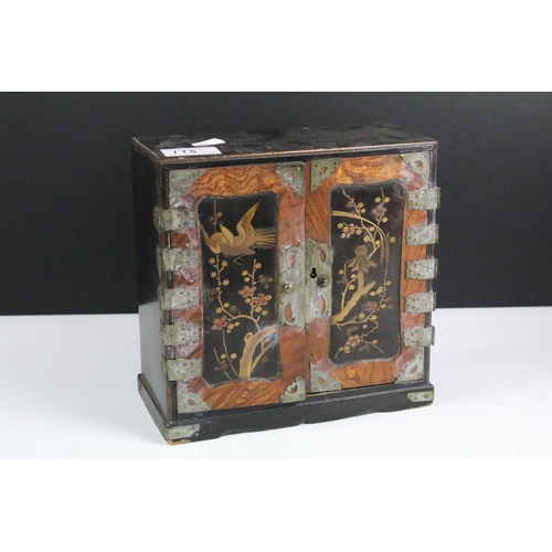 173 - 19th Century burr walnut table top work box with mother of pearl inlay, approx 30cm wide; together w... 