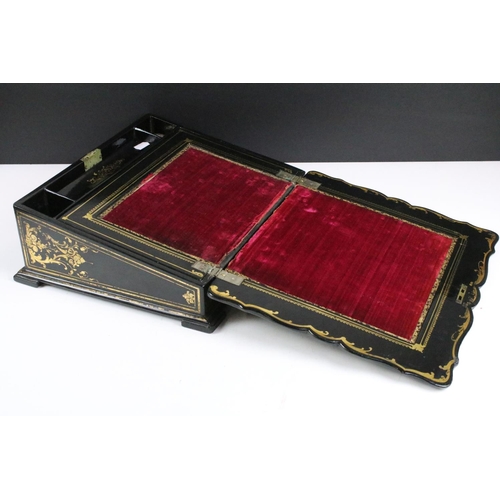 175 - Victorian papier mache writing slope by Spiers & Sons of Oxford, the top with a large painted imaged... 