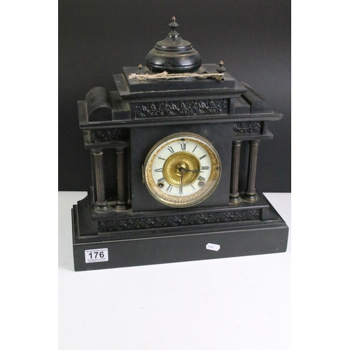 176 - Ansonia Clock Co. of New York - A late 19th century slate mantel clock of architectural form, the di... 