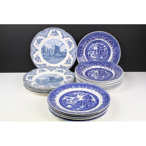 102 - Collection of late 19th / early 20th century ceramic blue & white plates to include Johnson Bros, Ru... 