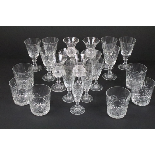 104 - 20th century cut crystal glassware to include sherry glasses, wine glasses and tumblers