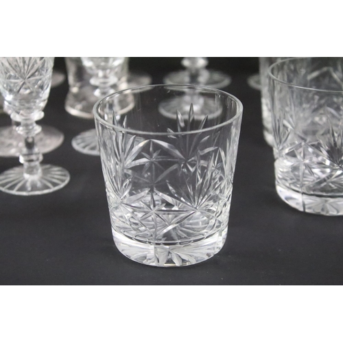 104 - 20th century cut crystal glassware to include sherry glasses, wine glasses and tumblers