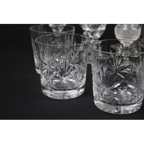 104 - 20th century cut crystal glassware to include sherry glasses, wine glasses and tumblers