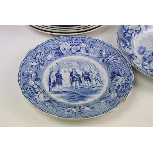 110 - Collection of twelve 19th century blue & white plates & dishes, one depicting Pashkov Palace, the lo... 