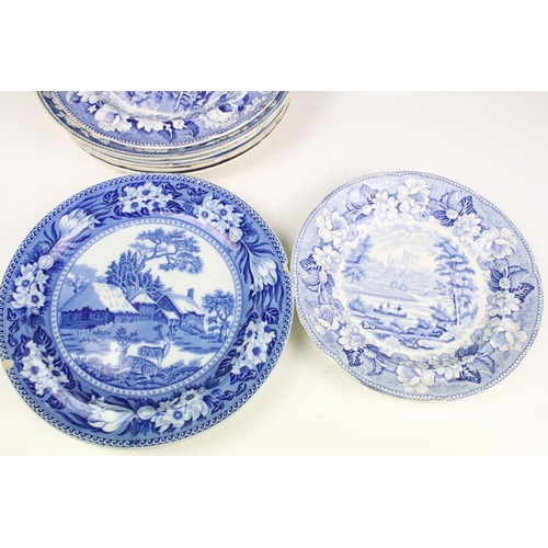110 - Collection of twelve 19th century blue & white plates & dishes, one depicting Pashkov Palace, the lo... 