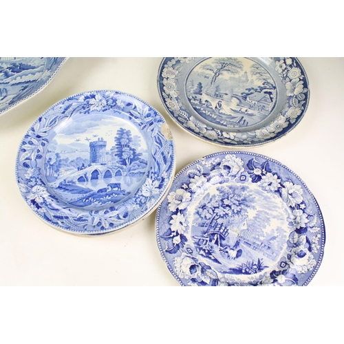 110 - Collection of twelve 19th century blue & white plates & dishes, one depicting Pashkov Palace, the lo... 