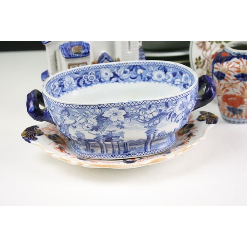 81 - Collection of antique ceramics to include a pair of Chinese 18th Century octagonal dishes being hand... 