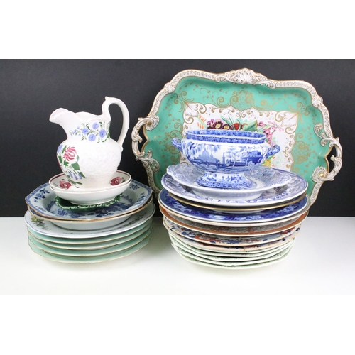 81 - Collection of antique ceramics to include a pair of Chinese 18th Century octagonal dishes being hand... 