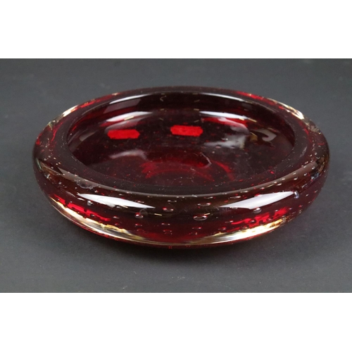 85 - Group of vintage studio glass to include two Mdina vases, Whitefriars control bubble red glass bowl,... 