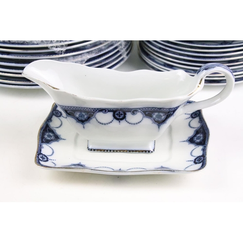 91 - 19th Century Victorian Napier blue and white dinner service including 5 graduated serving platters h... 