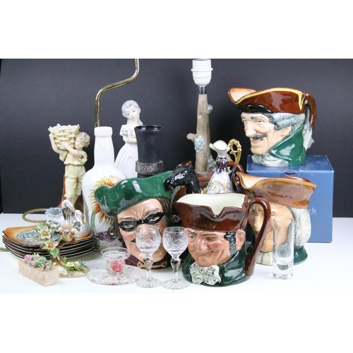 92 - Collection of ceramics to include Royal Doulton character jugs, Royal Doulton plates, cut glass, lam... 