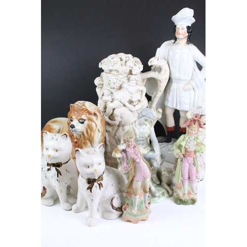 96 - Large collection of Staffordshire figures to include Scottish subjects, Continental figurines and a ... 