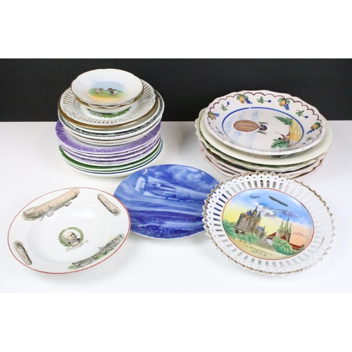 97 - Collection of mostly Continental airship, zeppelin and air balloon related ceramics, to include: set... 